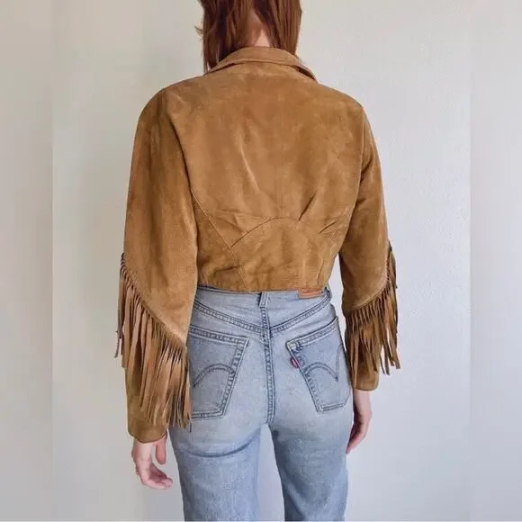 Vintage Brown Leather Jacket with Fringe Detail - Picture 4 of 13